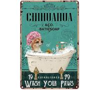 Bathroom Decoration Funny Green Bath Soap Company Chihuahua Wash Your Paws Tin Sign Decoration Vintage Chic Metal Poster Wall Decor Art Gift for Kids Farmhouse Shelves 8x12 inch