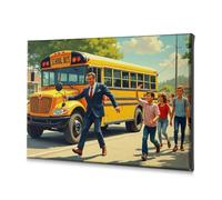 Bathroom Decorations A Man In A Suit Runs Alongside A School Bus With Children Chasing After Him. Canvas Decorative Picture Shabby Chic Decor Bathroom Wall Art(30x40cm)