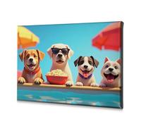 Bathroom Decorations Four Happy Dogs Enjoying Popcorn By The Pool. Canvas Decorative Picture Easter Decor Bedroom Decor(30x40cm)
