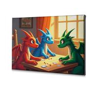 Bathroom Decorations Three Dragons Playing Cards By The Window. Canvas Decorative Picture Easter Decor Bedroom Decor(40x60cm)