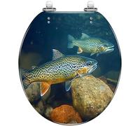 Bathroom Decorative Oval Round Toilet Seat Brook Trout Colored Easy to Install with Cover