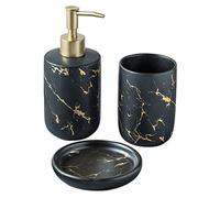 Bathroom Dispenser Sets Bathroom Accessories Set Soap Dish Cup Dispenser Ceramic Marble Appearance Lotion Modern Decor(Black 3pcs)