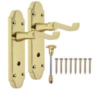 Bathroom Door Handles Set, 1 Pack, Brass Plated Finish, Double Locking Design, Zamak