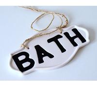 Bathroom Door Sign - Cream Ceramic Hanging Bath Door Sign on Jute Cord