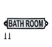 Bathroom Door Sign with Fixing Screws Cast Iron Plaque 20cm Traditional Black White Rustic Finish Ideal for Hotel, BandB, AirBnB, Office, Guest House, Hostel, Toilet
