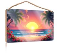 Bathroom Door Signs For Home Sunset At The Beach With Palm Trees And Flowers Wooden Sign Balcony Decor Boss Day Gifts(23X35CM)