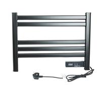 Bathroom Electric Heated Towel Rail with Timer, Wall Mounted Plug-In Towel Warmer with Temperature Display (Black)