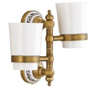 Bathroom European Antique Copper Swivel Towel Rack Movable Toothbrush Holder Ceramic Mouthwash Cup Holder, Double Cup