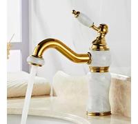 Bathroom European-Style Basin Hot and Cold Rotating Brass Jade Faucet, Golden White Jade