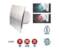 Bathroom Extractor Fan 150mm with Non-Return Valve | Brushed Silver Front Panel