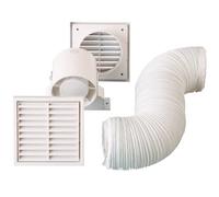 Bathroom Extractor Fan Kit | 15W In-Line Duct Fan with PVC Ducting & 2 Fixed Louver Grills with Electronic Adjustable Timer - IPX2 Rating: 100mm / 4"