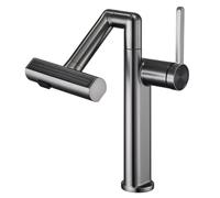 Bathroom Faucet 4 Function Basin with Swivel Arm, 360° Hot and Cold Water Mixer Tap, Single Handle Vanity Sink Faucet, Brass Material, Grey (Grey)