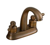 Bathroom Faucet Antique Brass, 4" Centerset Bathroom Sink Faucet, Double Handles Cross Knobs Vessel Sink Faucet, Deck Mount Basin Mixer Tap