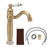 Bathroom Faucet, Antique Single Span European Style Brass Basin Mixer Tap Faucet with Standard Cold and Hot Water Hoses for Home