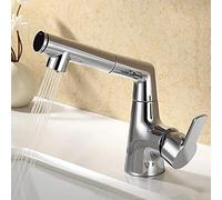 Bathroom Faucet, Bathroom Sink Taps, Hot and Cold Faucet,pressurized Pull,Bathroom Mixer Tap Single Handle Swivel Spout Solid Brass Mixer Bathroom Tap Faucet Vessel Faucet (Silver B)