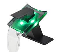 Bathroom Faucet Black Led Light 3 Color Changing Waterfall Glass Spout RGB Battery Power Lavatory Vanity Sink Faucet Single Handle One Hole Deck Mount Modern Designer Bath Basin Tap Small Gift