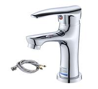 Bathroom Faucet Brass Chrome 360Degree Rotation Band Water Supply Hoses Washbasin Single Hole Mixer Tap Handle Modern-Silver-14.5x12x5cm