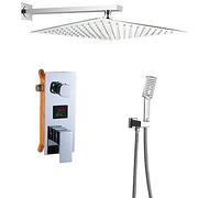 Bathroom Faucet Chrome Digital Display Rainfall Shower Bath Faucet Wall Mount Bathtub Shower Mixer Tap Bathroom Shower System,8 inch Shower Set Beauty Comes LWX