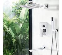 Bathroom Faucet Chrome Rain Shower Head Shower Faucet Wall Mounted Bathtub Bath Mixer Tap Beauty Bathroom Set Shower -8-inch 3-Way A