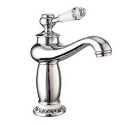 Bathroom Faucet, Deck Mount Single-Handle Mixer Tap with White Ceramic Handle, Hot & Cold Water for Sink, Modern Silver Finish