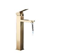 Bathroom Faucet Deck Mounted Short/Tall Basin Sink Mixer Tap Minimalist Brass Countertop Hot Cold Water Crane(Brushed Gold High)
