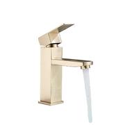 Bathroom Faucet Deck Mounted Short/Tall Basin Sink Mixer Tap Minimalist Brass Countertop Hot Cold Water Crane(Brushed Gold Short)