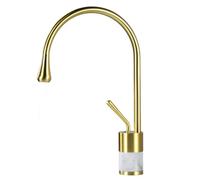 Bathroom Faucet, Full Copper Construction with Natural Marble Design, Hot and Cold Water Supply, Brushed Gold Finish, Single-Hole Installation for Above-The-Counter Basins