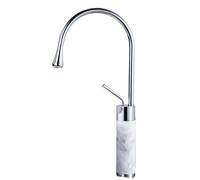 Bathroom Faucet, Full Copper Construction with Natural Marble Design, Hot and Cold Water Supply, Brushed Gold Finish, Single-Hole Installation for Above-The-Counter Basins