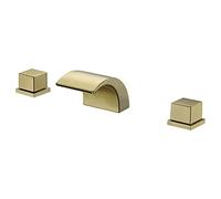 Bathroom Faucet Two Handle Low Arc Bathroom Sink Faucet Widespread Waterfall Basin Mixer Tap Brass Lavatory Faucet 3 Holes Bathroom ?Vessel Sink Faucet, Brushed Gold