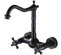 Bathroom Faucet Wall Mount Vintage Mixer Tap with Double Knobs Handle for Sink Organizers and Storage - Oil Rubbed Bronze