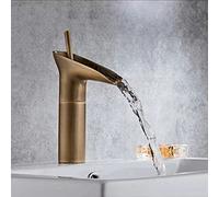 Bathroom Faucet Waterfall Antique, Solid Brass, Hot and Cold Water Mixer Tap, Single Handle Sink Faucets, High(Short)