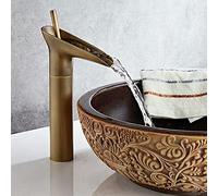 Bathroom Faucet Waterfall Antique, Solid Brass, Hot and Cold Water Mixer Tap, Single Handle Sink Faucets, High(High)