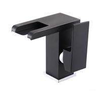 Bathroom Faucet Waterfall Deck Mount with Luminous Color Changing LED Light| Auto Temperature感应 Single Handle Mixer Tap for Sink| Copper Construction| No Tools(Black)