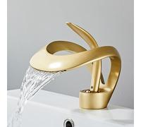 Bathroom Faucet Waterfall White Modern Desigh Lavatory Vanity Basin Mixer Tap Bath with Hot Cold Hose Sink 1 Hole Single Handle (Gold)