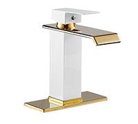 Bathroom Faucet White Gold Waterfall Vanity Sink Faucet Single Handle Hole Lavatory Bath Faucet Basin Tap Water Supply Hose Deck Mount Commercial Luxury