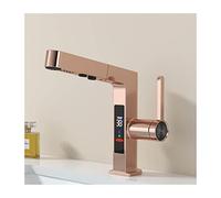 Bathroom Faucet with LED Digital Display, Bathroom Sink Faucet with 2- Modes Pull Down Sprayer, Brass Single Handle Basin Mixer Tap,Gray