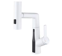 Bathroom Faucet with LED Temperature Display,Waterfall Rainfall Faucet with Pull Down Sprayer, Brass Liftable Bathroom Sink Mixer Taps,White (Black)