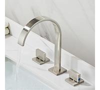 Bathroom Faucets for Sink 3 Hole,Double Handle Waterfall Vanity Faucets, Full Copper Modern Bathroom Sink Faucet-Gold,Drawing
