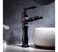 Bathroom Faucets for Sink with Pull Out Sprayer Brass, European Style, Black Bronze, Antique, Carved, Drawable, Washbasin, Hot and Cold Water Faucet-Short(Short)