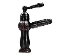 Bathroom Faucets for Sink with Pull Out Sprayer Brass, European Style, Black Bronze, Antique, Carved, Drawable, Washbasin, Hot and Cold Water Faucet-Short，Short