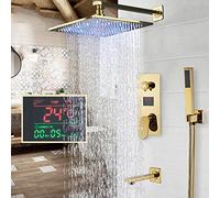 Bathroom Faucets Luxury Gold Bathroom Faucet Mixer Tap Wall Mounted LED Rain Shower Head Bathtub Spout Shower Faucet Sets-16 in Shower Set