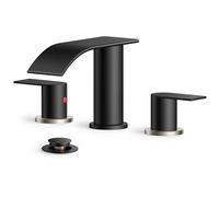 Bathroom Faucets, Waterfall Bathroom Sink Faucet with Metal Pop up Drain and cUPC Hose for Basin, Vanity, RV, Pedestal 2 or 3 Hole Sink, 8 Inch, Black and Brushed Nickel