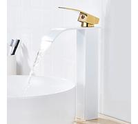 Bathroom Faucets Waterfall, Solid Brass Single Handle Hot and Cold Water Mixer Tap, Single Handle Waterfall Bathroom White Kitchen Sink Faucets(Black and Silver)