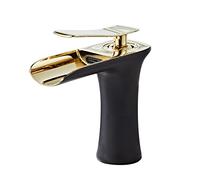 Bathroom Faucets with Waterfall, Brass Vanity Faucet, Hot and Cold Water Mixer Tap, Single Handle Sink Tall, Black(Black Gold)