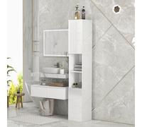 kleankin High Gloss Bathroom Floor Cabinet Storage Cupboard with Doors, White