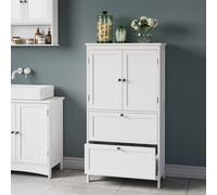 Bathroom Floor Storage Cabinet with 2 Drawers and Doors, White