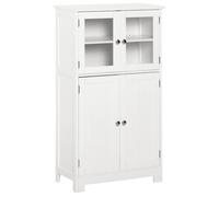 Bathroom Floor Storage Cabinet with Tempered Glass Doors White