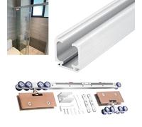 Bathroom Frameless Glass Sliding Door Track with Soft Close, Single Sliding Pocket Door Guide, Customizable Barn Door Hardware Kit Top Mount(Rose Gold,157cm/62in)