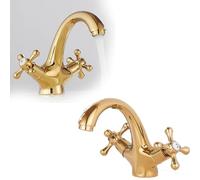 Bathroom Full Copper Gold European Style Double Handle Hot and Cold Basin Faucet Basin Washbasin Light Luxury Cold and Warm Bathroom Toilet