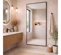 Bathroom Full Length Black Mirror 174 x 85cm - Large Wall Mounted Aluminium Mirror - Modern Rectangular Portrait or Landscape Mirror